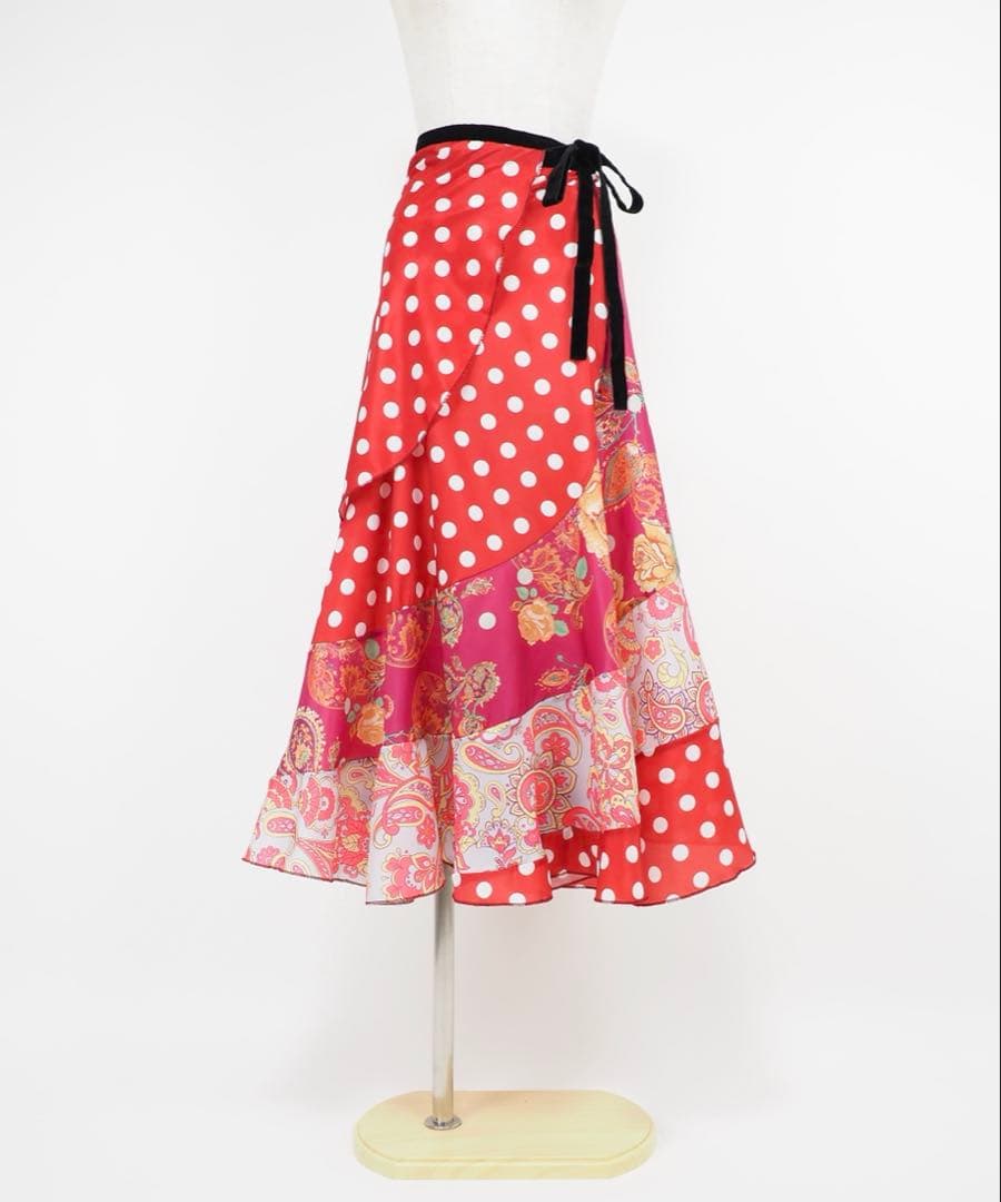 フラメンコ　巻きスカート　新品　フラメンコ衣装　レッスンファルダ　レッド系