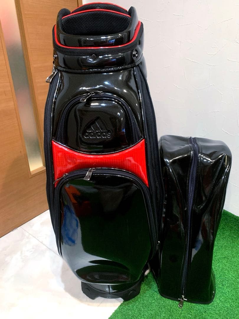 希少　完売　良品　アディダス　ブラックカーボン　立体ロゴ　キャディバッグ