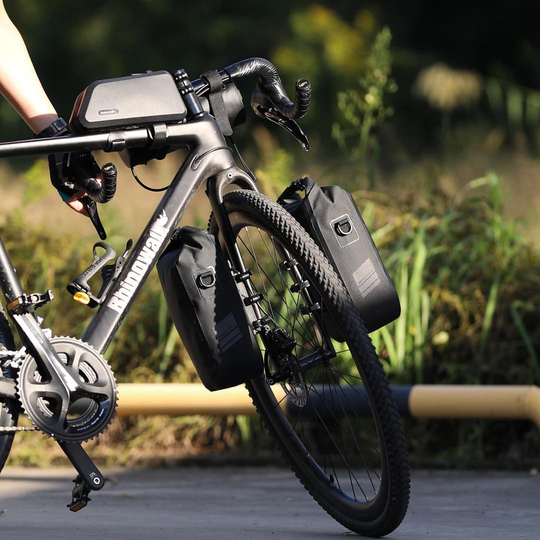 自転車 フォークバッグ ラック不要 ワンタッチ 完全防水 取付具付 4Lペア