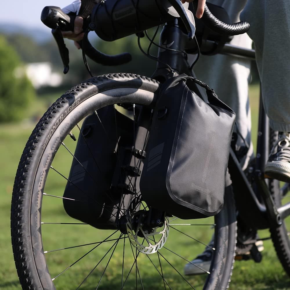 自転車 フォークバッグ ラック不要 ワンタッチ 完全防水 取付具付 4Lペア