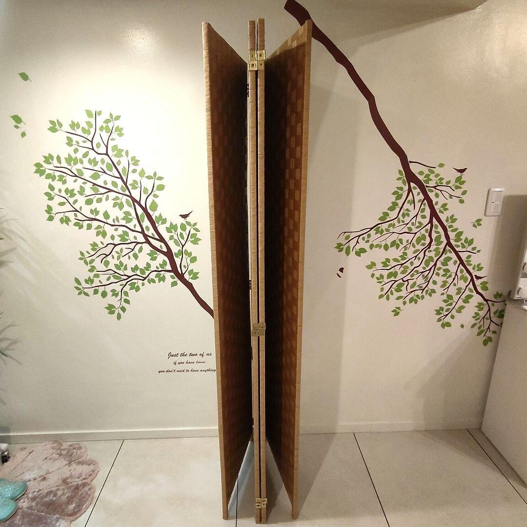 ★美品★ バンブー風 4つ折り パーテーション 174cm 目隠し