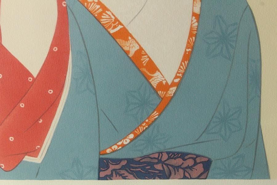 伊藤深水 木版画 350/179 額装 羽子板 美人 巨匠(K-YC667)