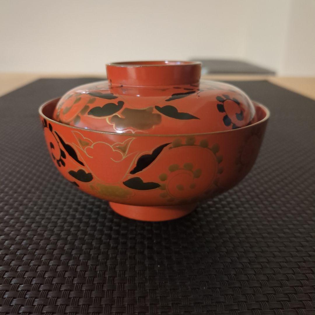 アンティーク 古道具 蒔絵 唐草 漆 椀 汁椀 朱色 2客
