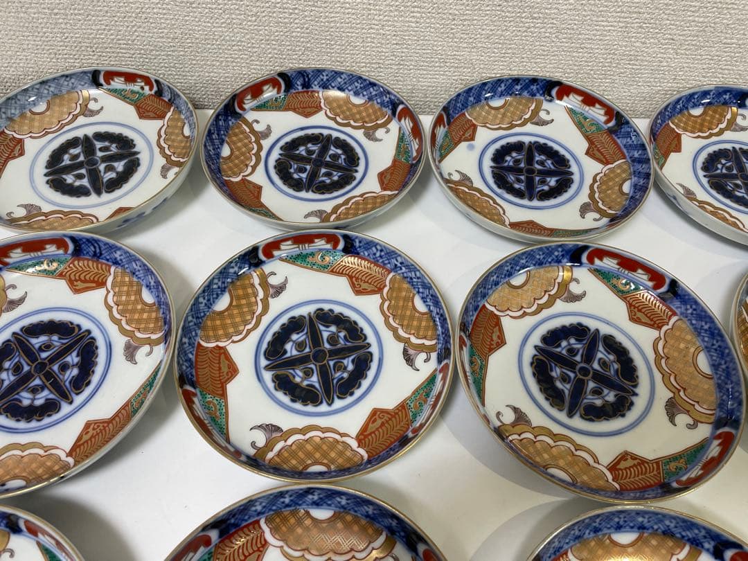 【現状品】古伊万里 金彩 色絵 染付 陶器 花柄 小皿 割烹 懐石 15枚 ②