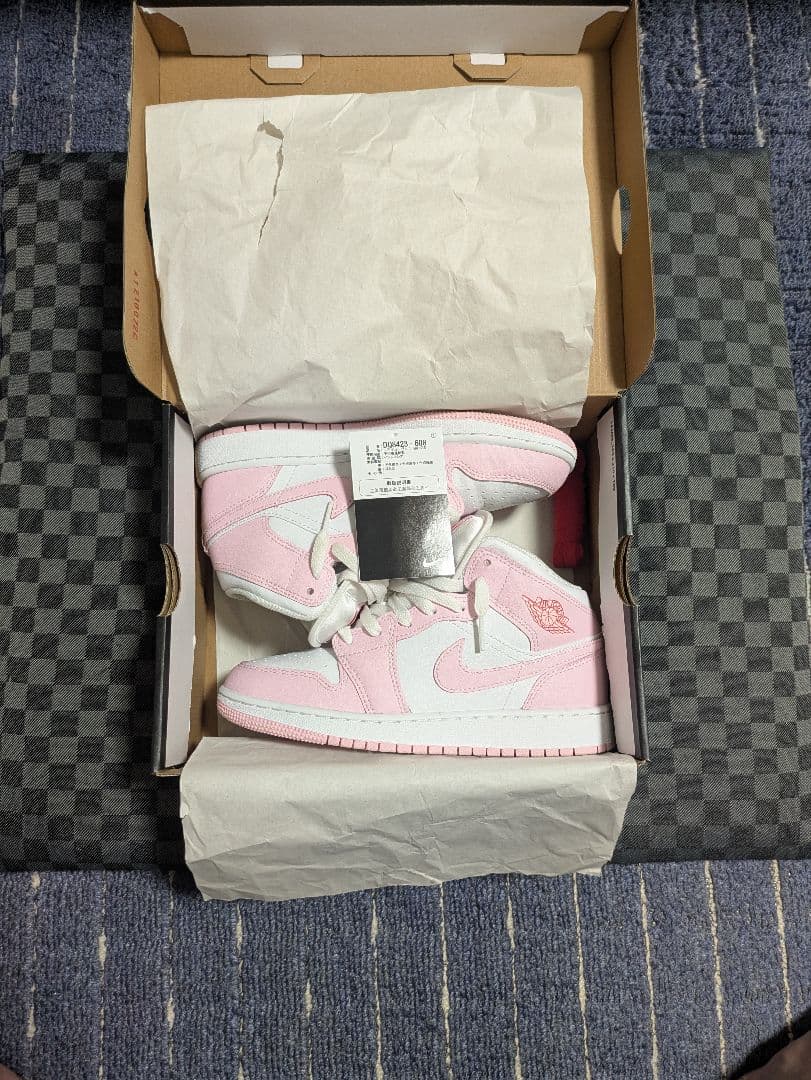 美品 Air Jordan 1 Mid GS Pink White 箱・替え紐付