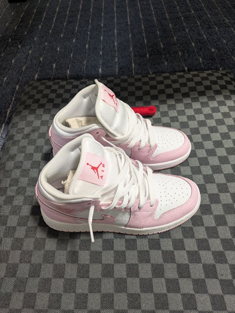 美品 Air Jordan 1 Mid GS Pink White 箱・替え紐付