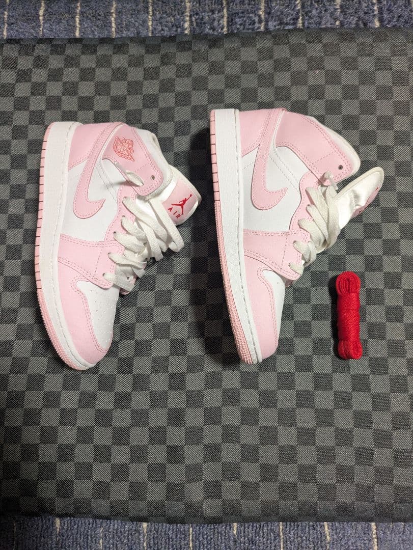 美品 Air Jordan 1 Mid GS Pink White 箱・替え紐付