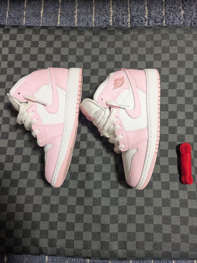 美品 Air Jordan 1 Mid GS Pink White 箱・替え紐付