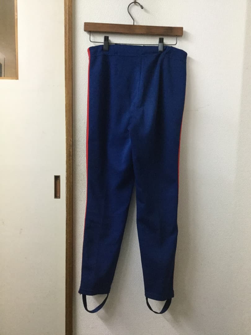 adidas　デサント　ジャージ下　紺×赤　S　80's