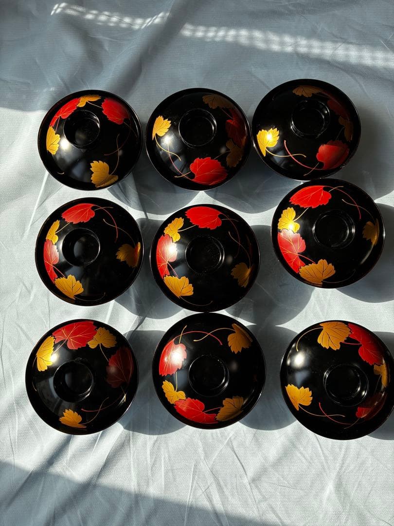 【豪華9客セット】吸物椀 蓋付き 漆器 金彩 紅葉 蒔絵 煮物椀 お正月