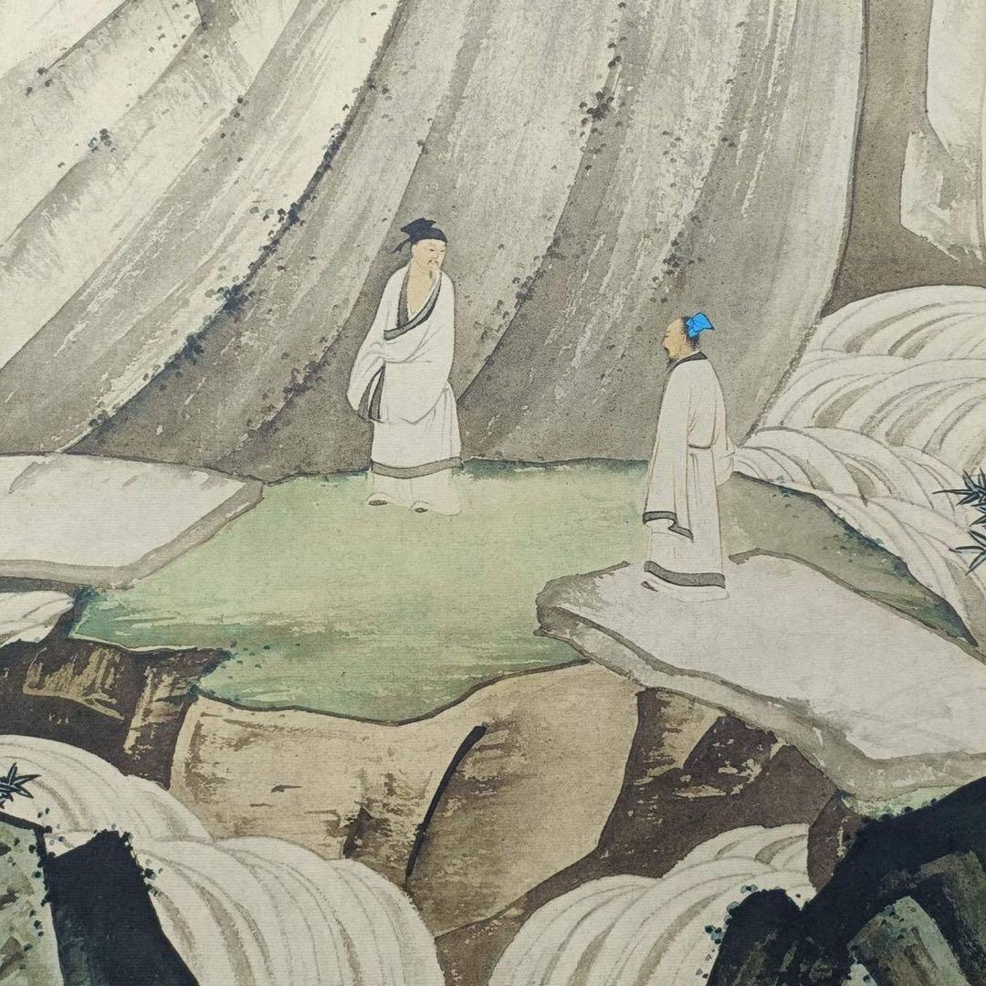 陳少梅 遊山聴泉図 三尺中堂画 中国掛け軸 山水画 掛軸 書斎 客間 インテリア