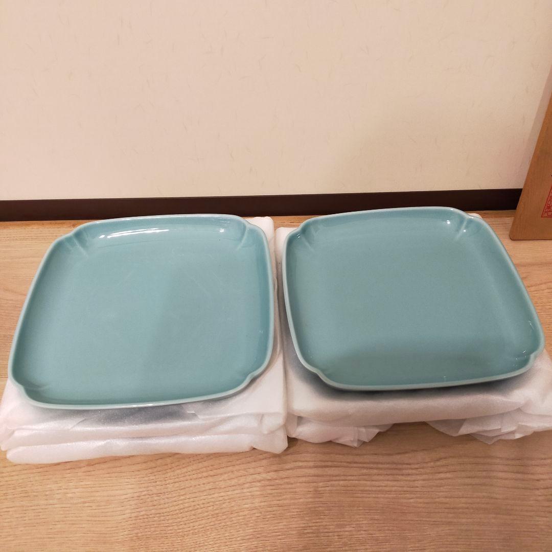 宮内庁御用達 深川製磁 青磁 和皿揃 有田焼 角皿 五枚揃 未使用品