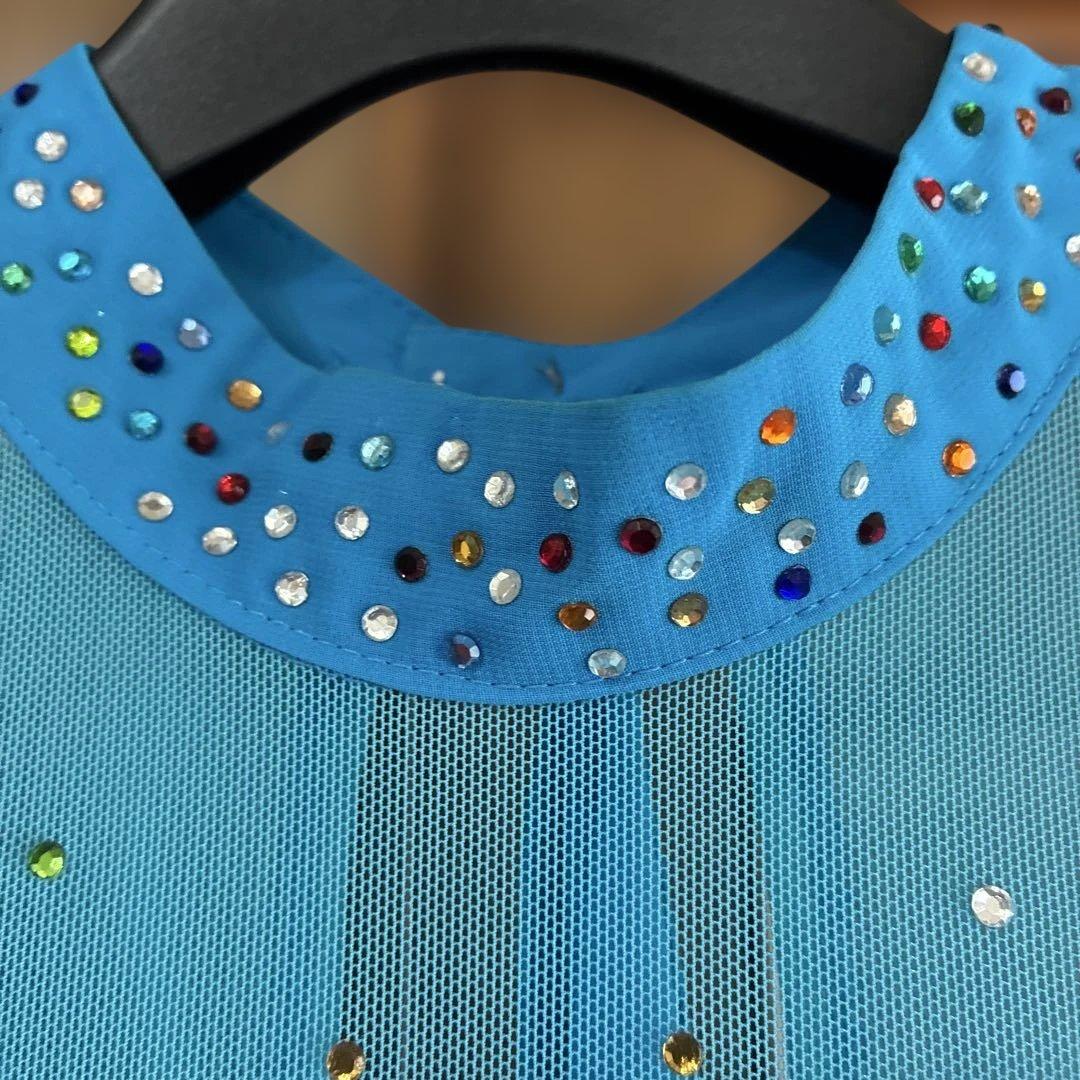 青いシフォンの社交ダンスドレス