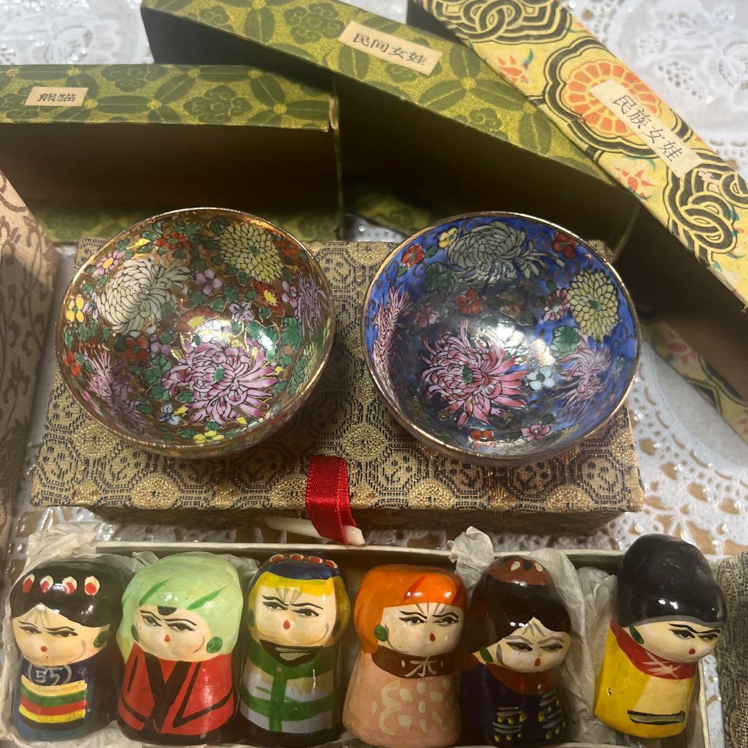 中国民芸品 まとめ売り 人形 置物 小皿 パンダ こけし風 お土産セット