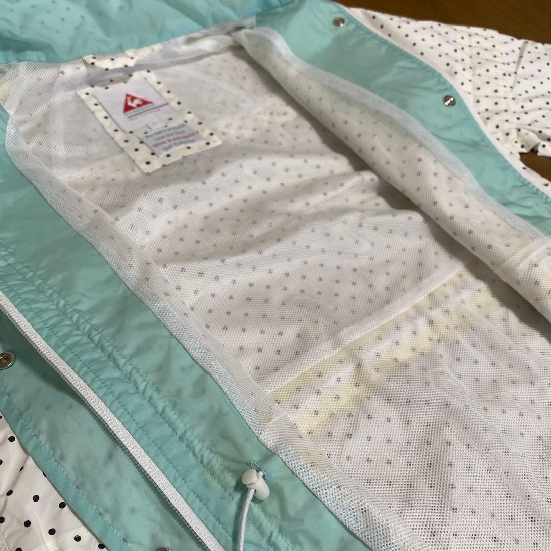 ルコック　ゴルフ　レイン　ワンピース　白　黒　水色　ドット柄　レディースＬ　美品