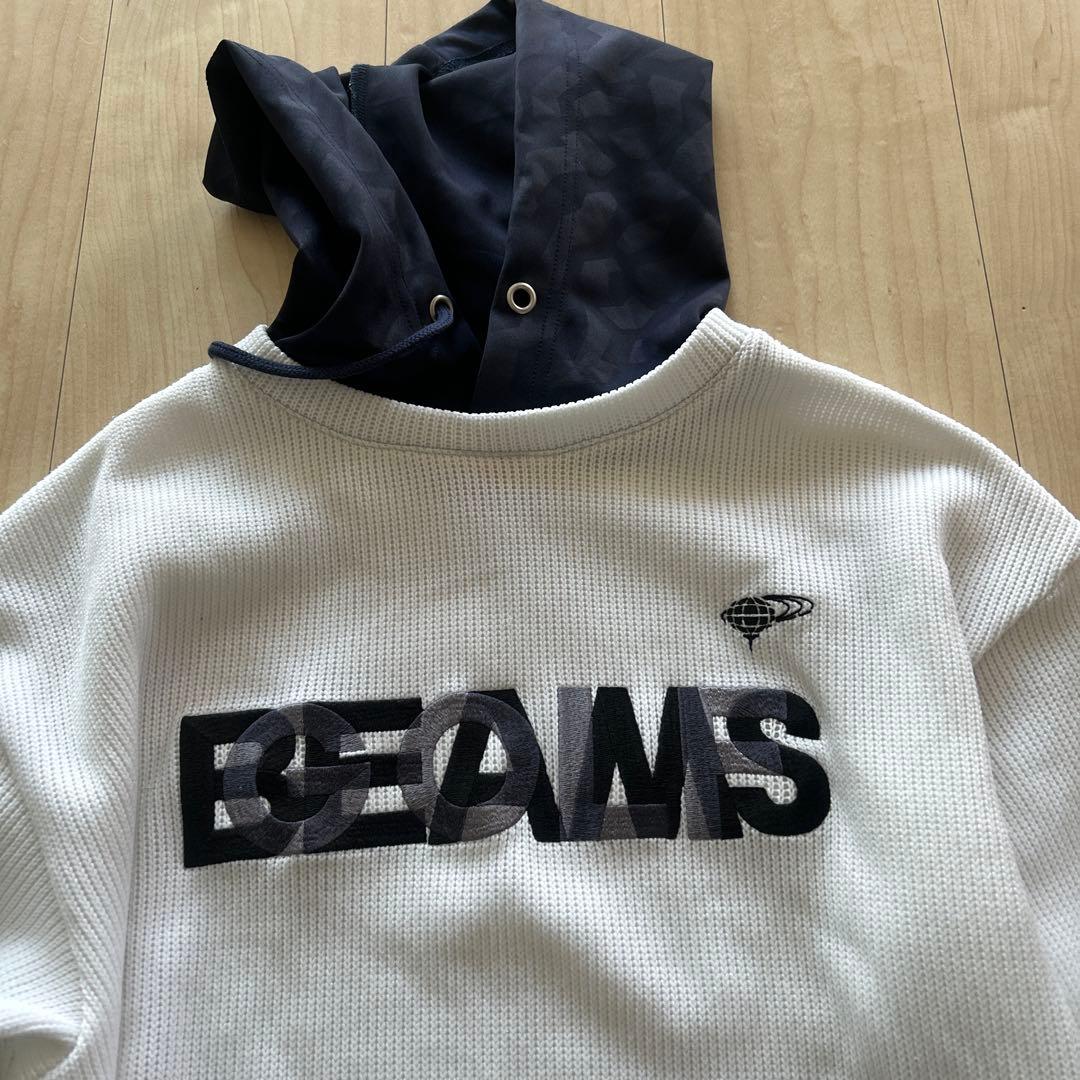 BEAMS GOLF フード付きニットパーカー ホワイト