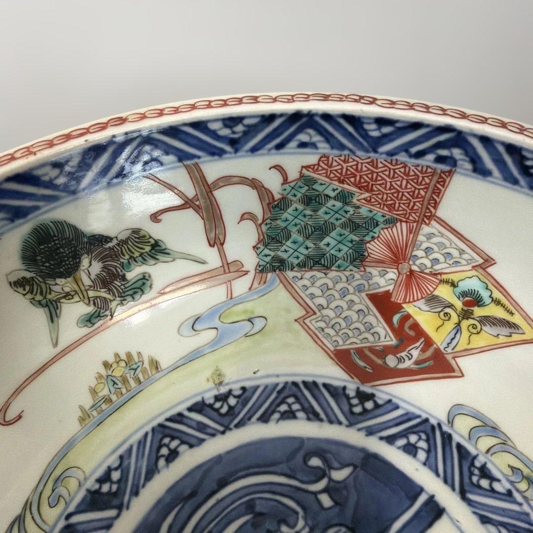 明治期 吉祥 花鳥 瓔珞紋 色絵伊万里 染付 重ね鉢 入れ子 深鉢 手彩色