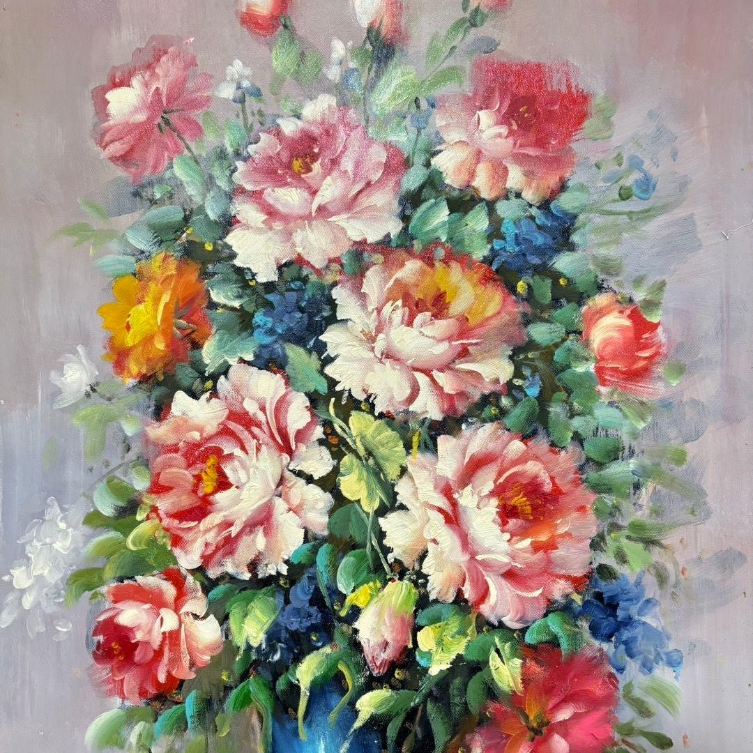 手描き 水彩油画 花 静物画 高小华 インテリアアート 約70×100cm