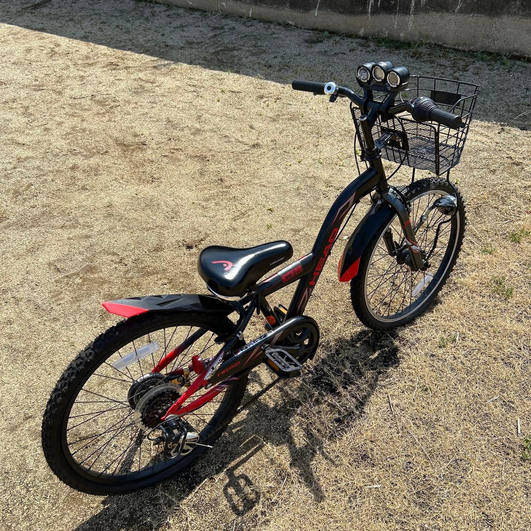 子供用 自転車 本体 黒・赤 前カゴ付 HEAD