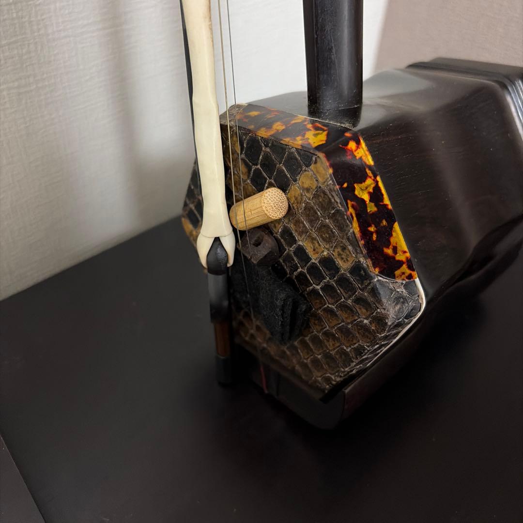 【購入価格10万円】高級二胡セット／蛇皮良好／彫刻入り／ハードケース付