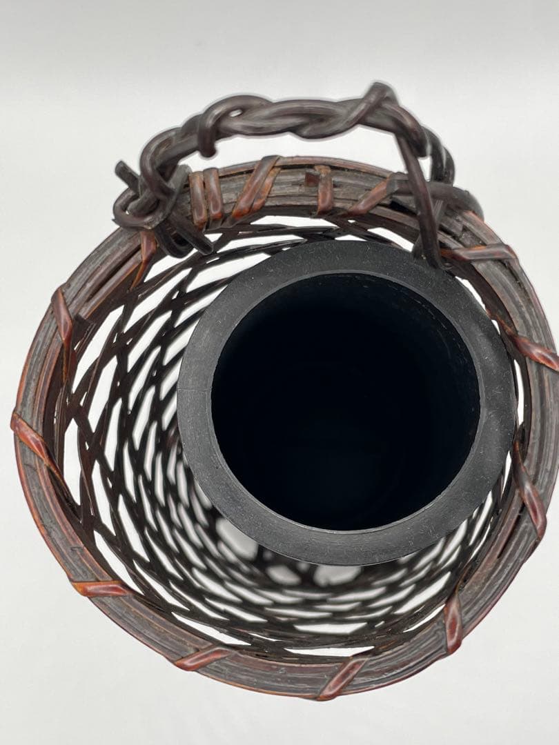 ‼️ 黒 竹籠 置き、掛け 花器　茶道　華道　時代物