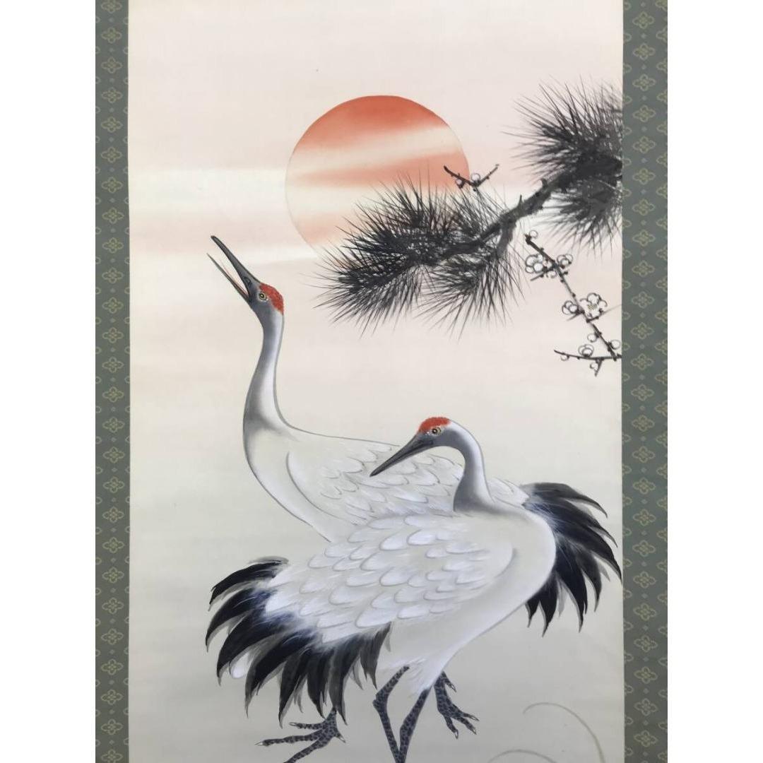 真作/小林深水/松竹梅鶴図/祝掛軸/正月掛軸/掛軸/名家伝来/AK-233