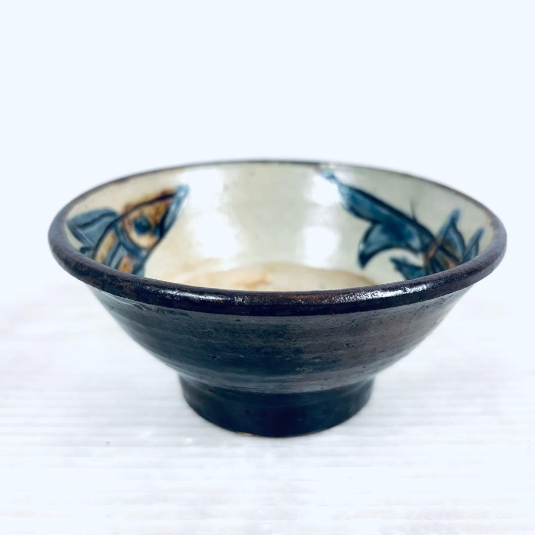 【美品】人間国宝　金城次郎　魚文　ご飯茶碗　1客　壷屋焼 やちむん