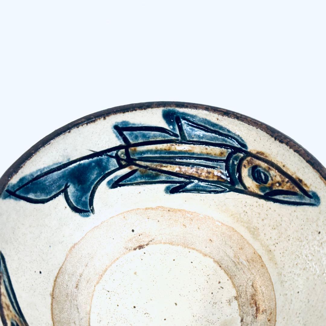 【美品】人間国宝　金城次郎　魚文　ご飯茶碗　1客　壷屋焼 やちむん