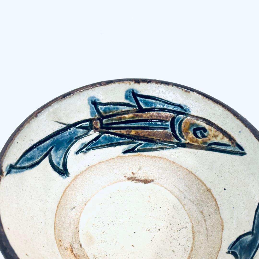 【美品】人間国宝　金城次郎　魚文　ご飯茶碗　1客　壷屋焼 やちむん