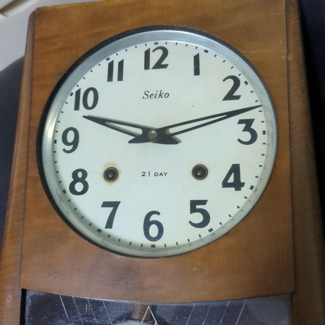古い柱掛け時計　seiko　21DAY 　手巻き　稼動品　昭和レトロ