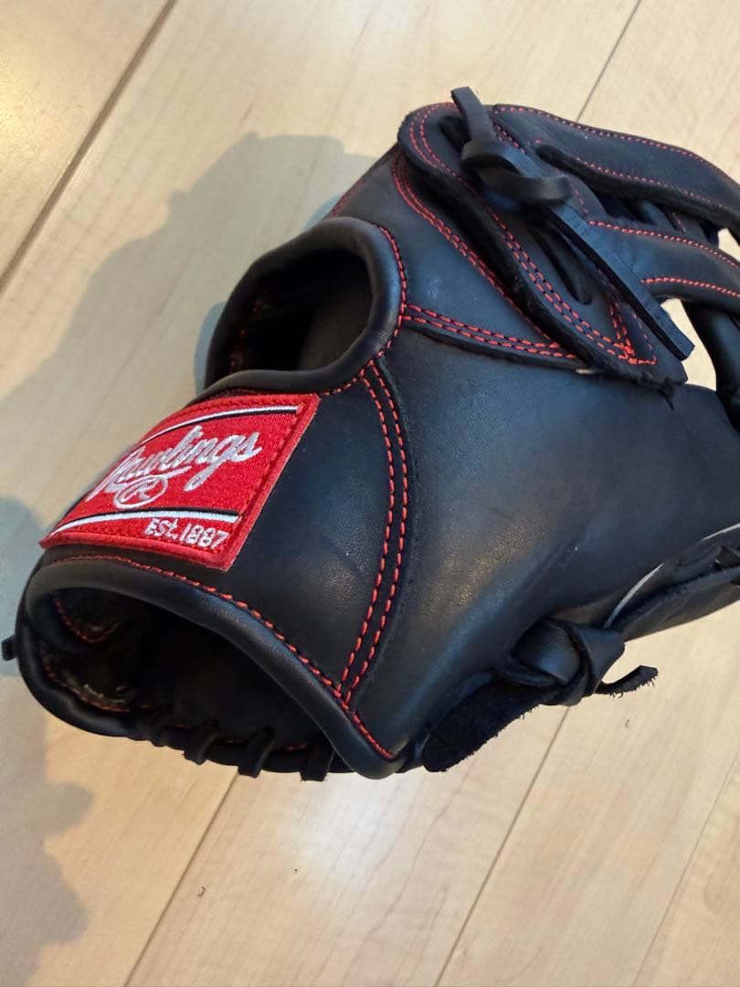 Rawlings グローブ⭐️美品⭐️ローリングス　軟式　黒 赤　野球　外野手用