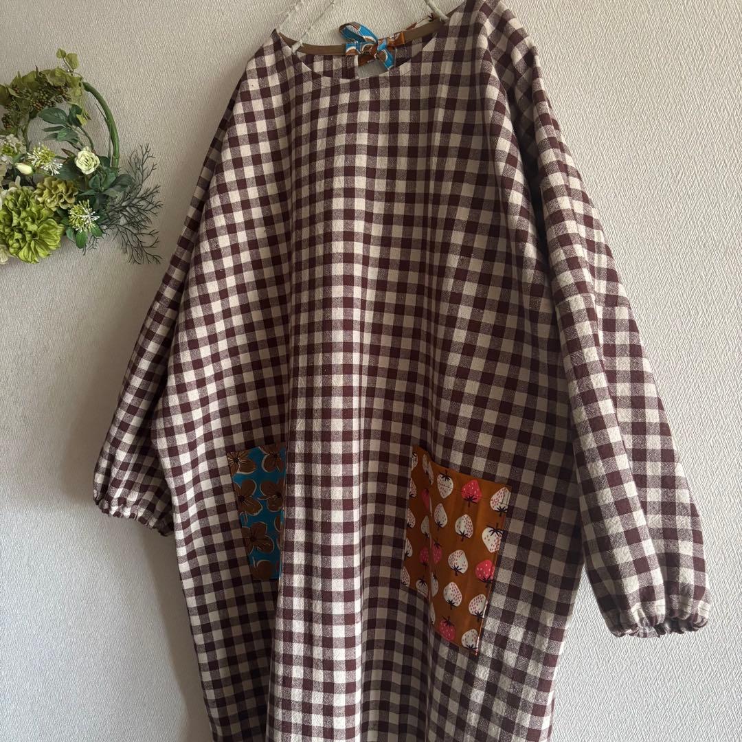 #26003 ハルソラタン　綿麻ギンガムチェック　かっぽう着