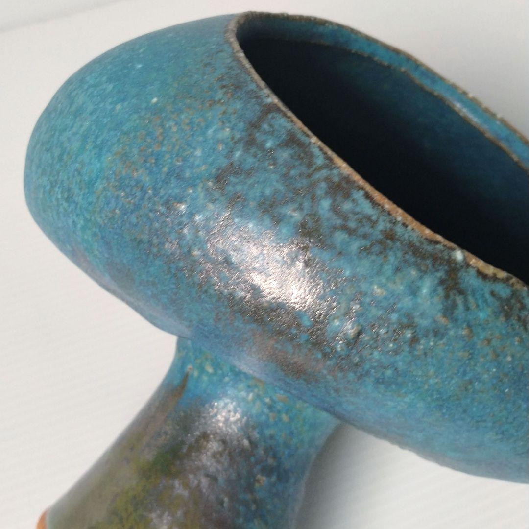 高足花器 高台 コンポート花器 水盤 花器 生け花 自由花 ターコイズブルー 青