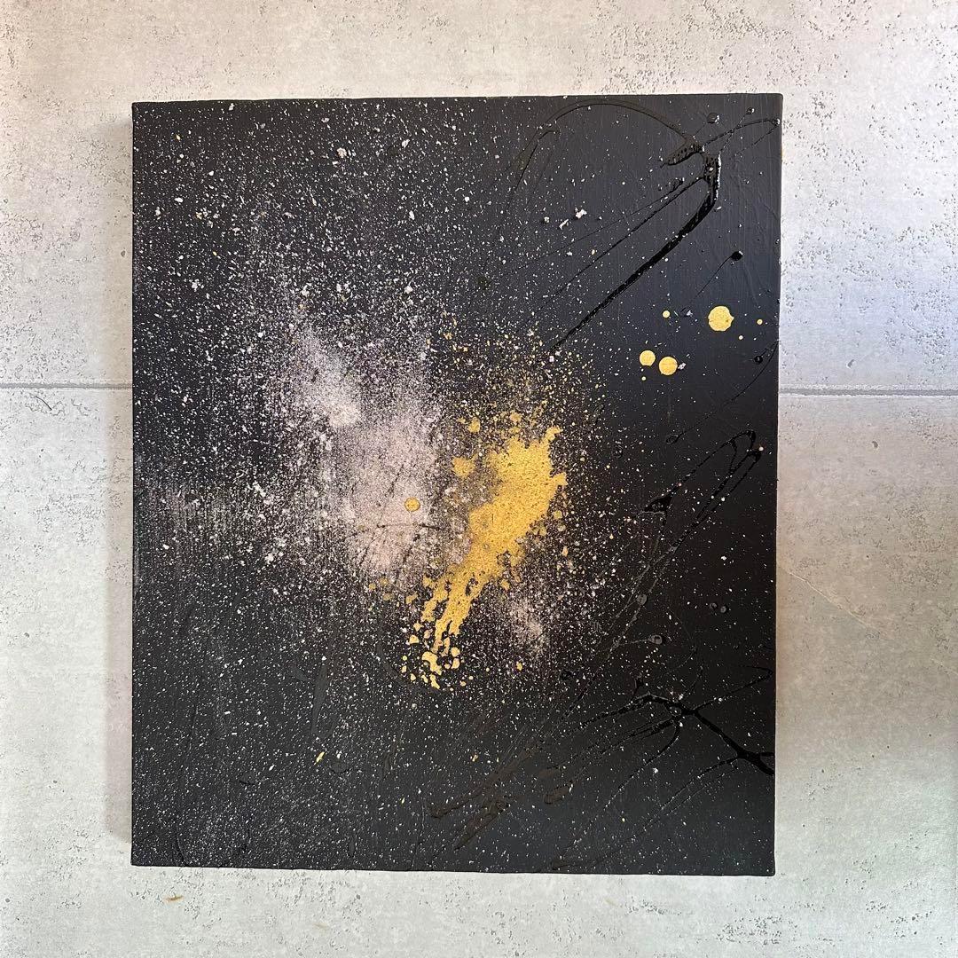 抽象画『noise3』　現代アート　モノトーン　灰　宇宙　アクリル絵の具　幾何学
