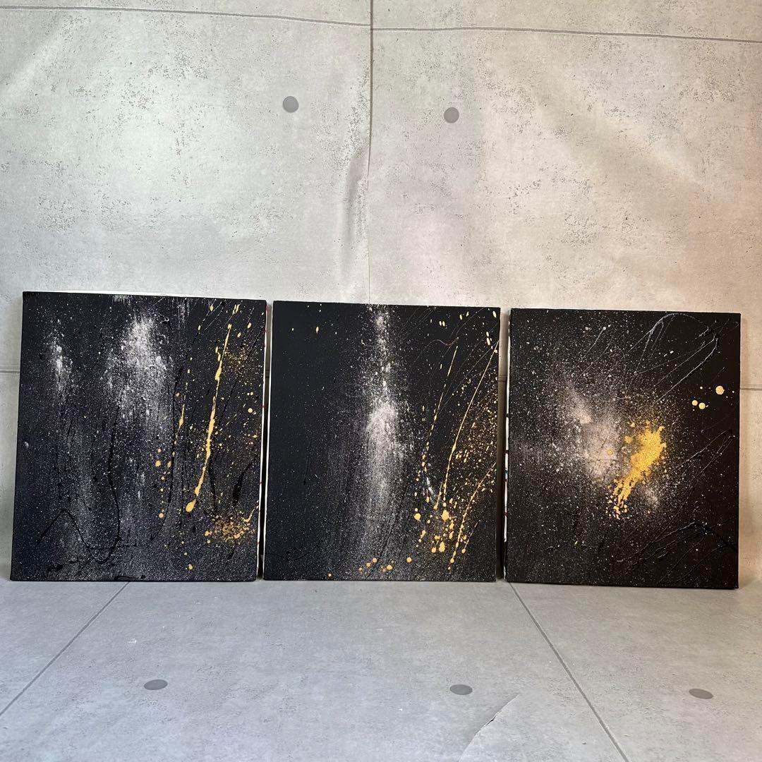 抽象画『noise3』　現代アート　モノトーン　灰　宇宙　アクリル絵の具　幾何学
