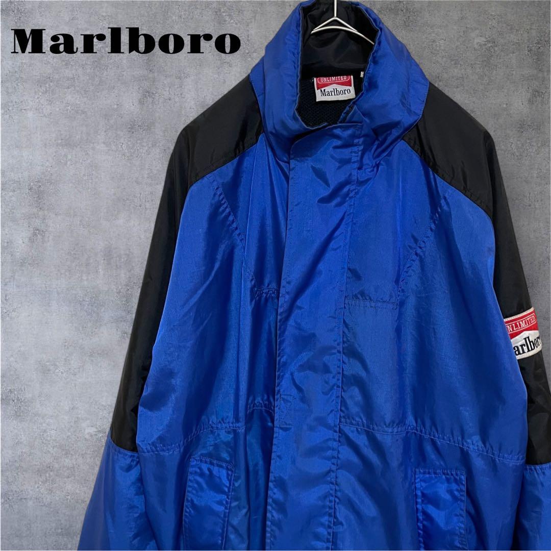 Marlboro ウィンドブレーカー 青/黒　隠し（収納）フード付サイズ【M】