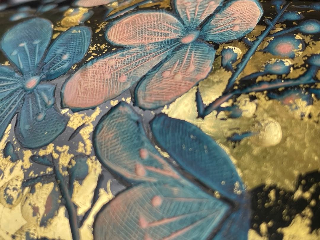 【未使用】彫漆飾壺　美之作 花瓶　草花漆花瓶　箱入り　讃岐漆芸 共箱 漆飾壺