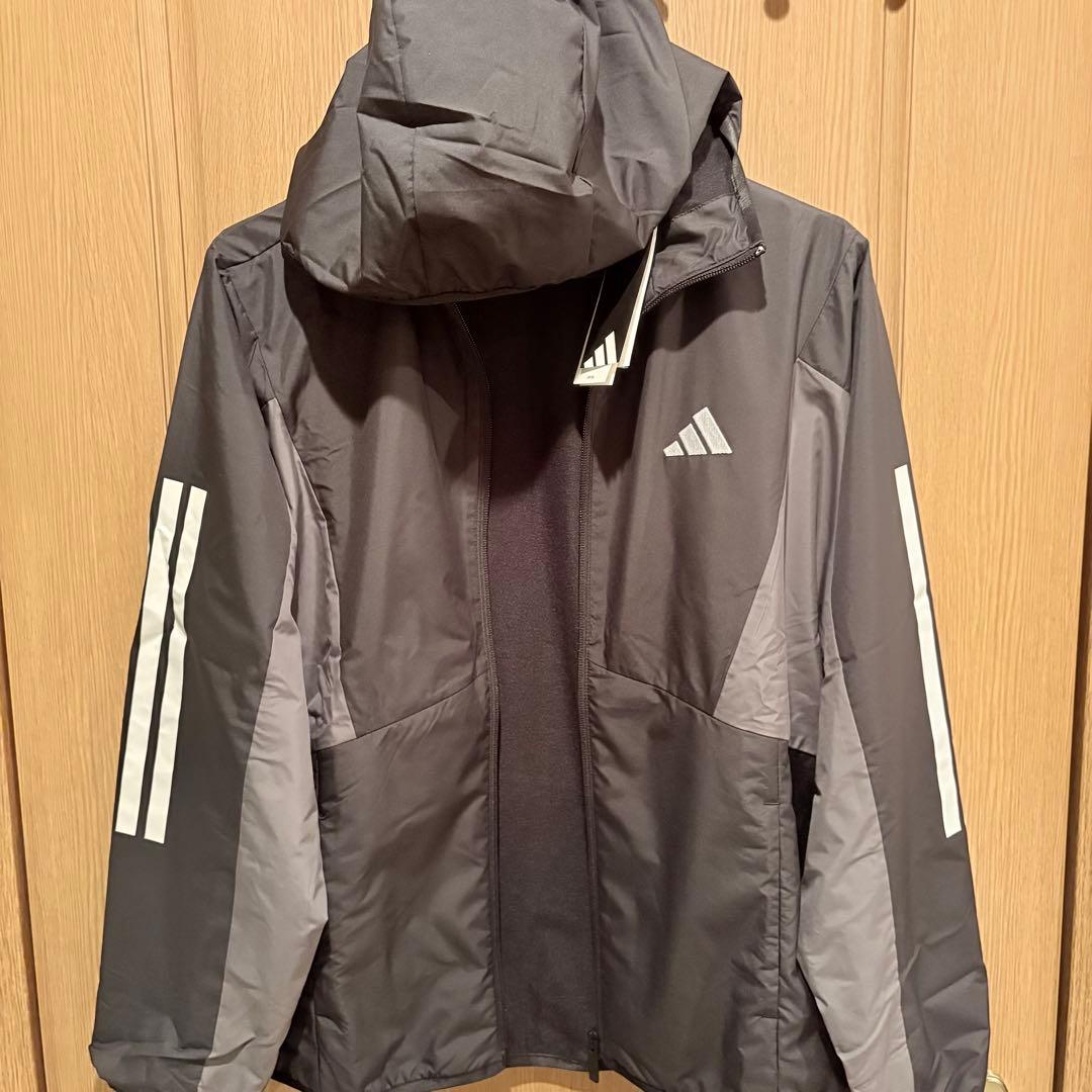 adidas レディースフード付きウィンドブレーカー 黒・グレー