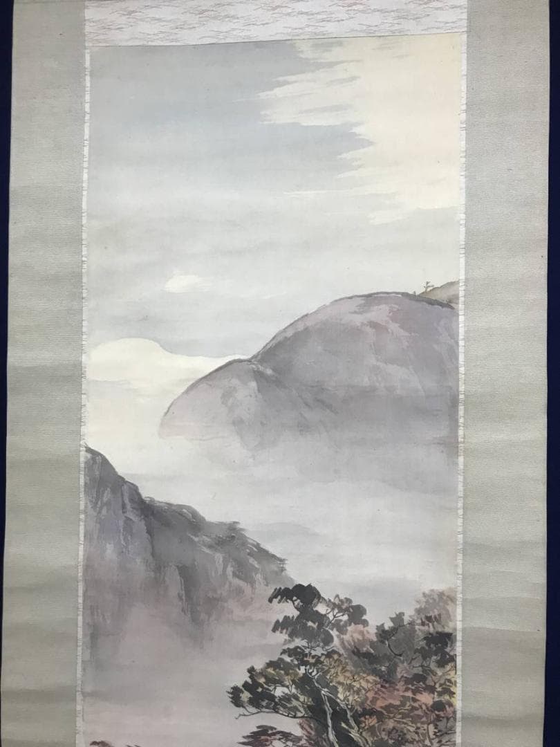 【真作】種夫/秋景山水図/掛軸/名家伝来/AB-856