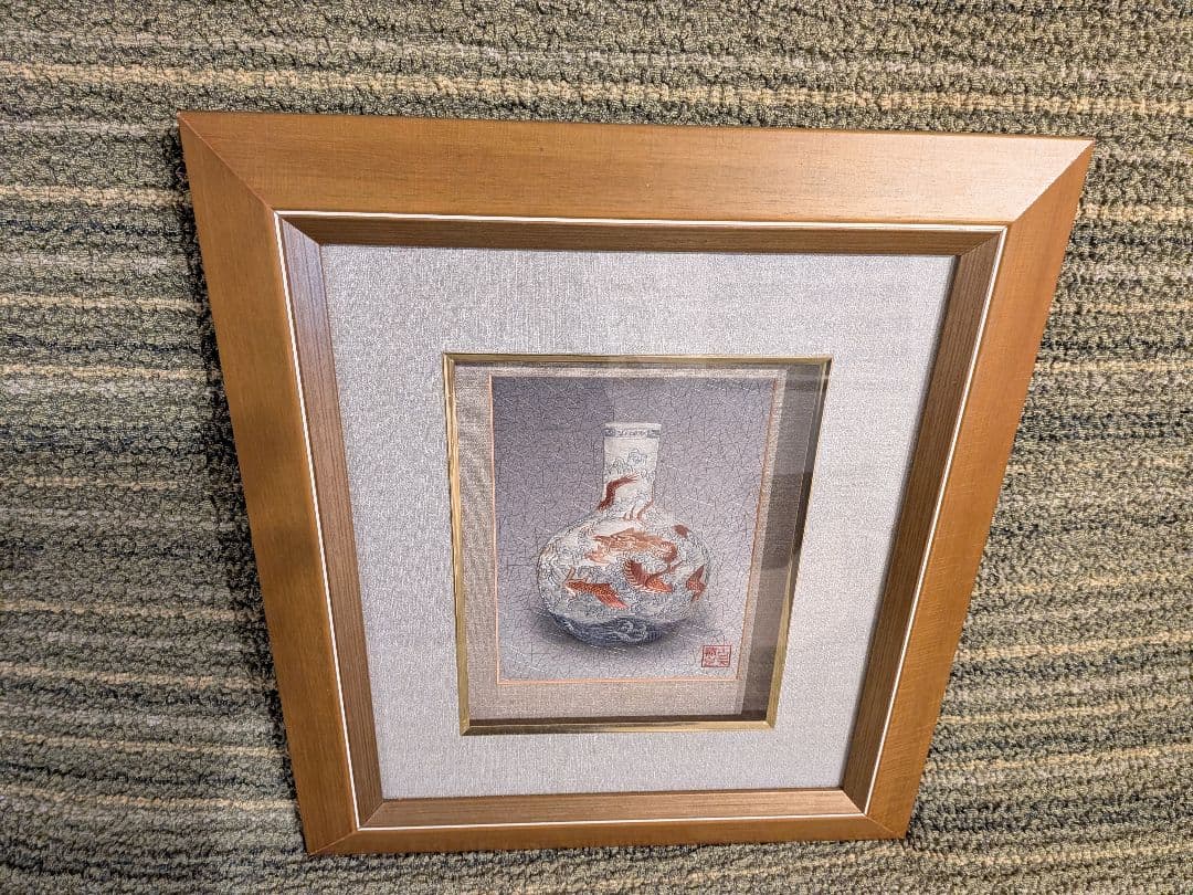 中国工芸品、高級刺繍絵壁掛け、中国刺繍龍の壺画額入りA3、希少品、