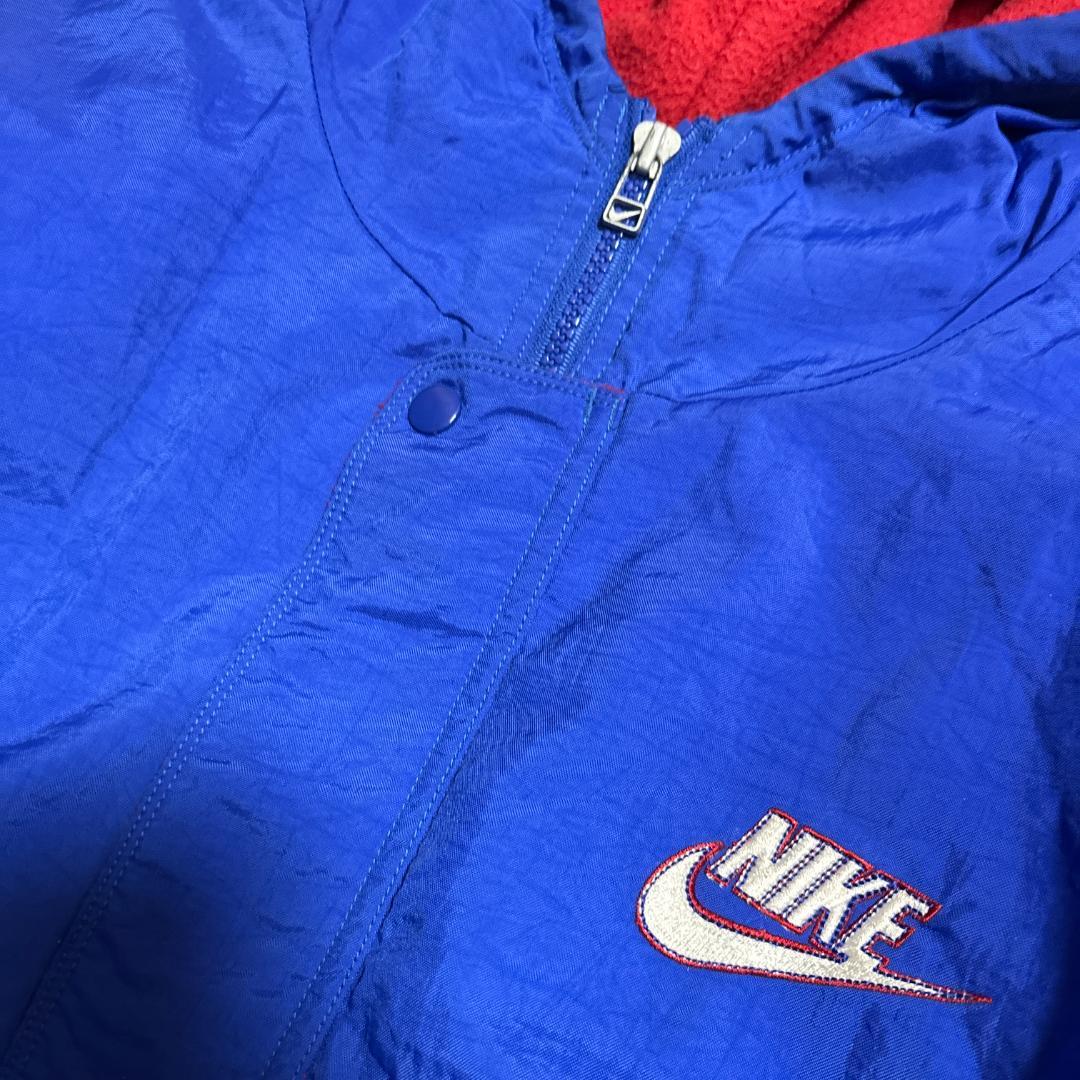 90s NIKE ベンチコート ロング 黒 青 スオッシュ L 中綿 古着