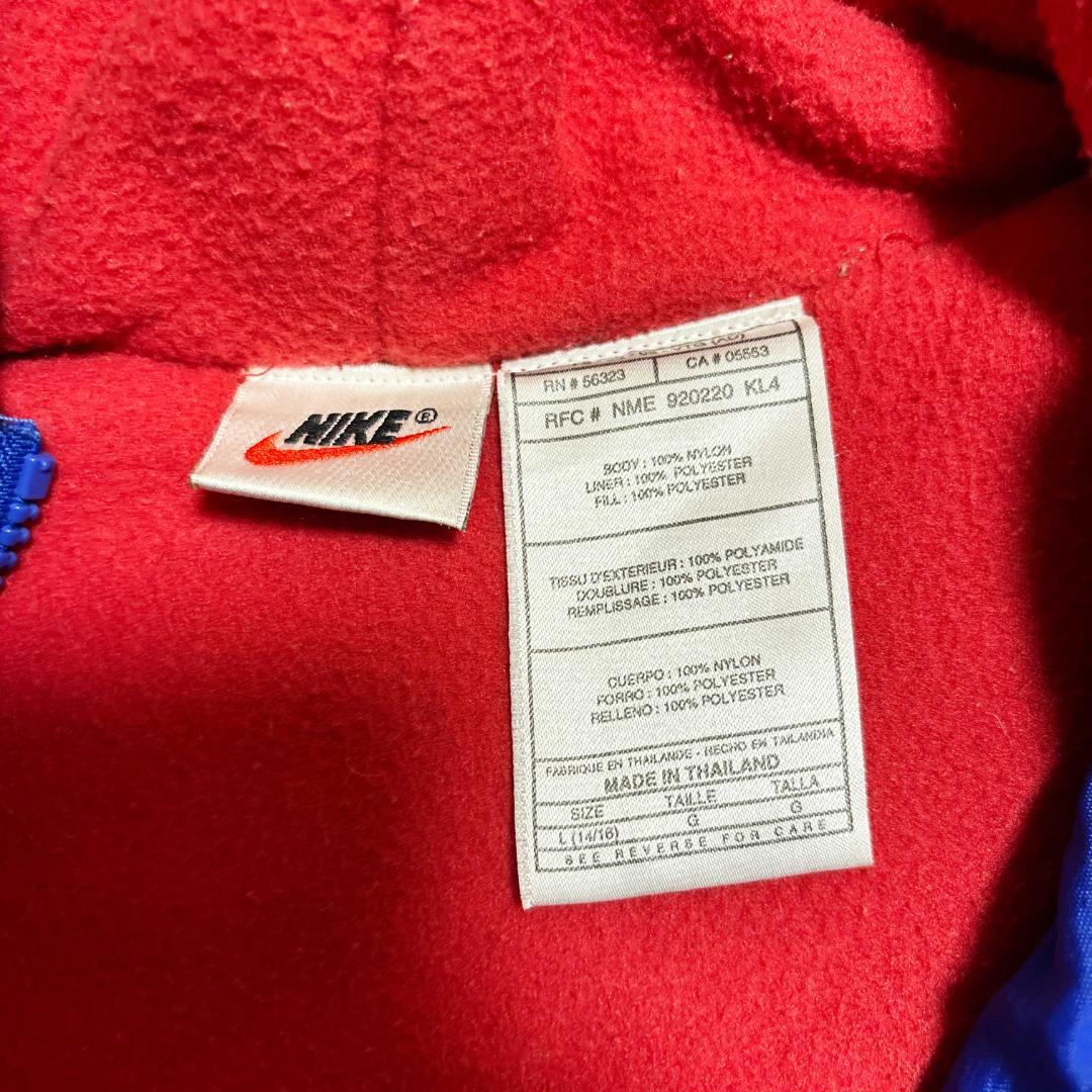90s NIKE ベンチコート ロング 黒 青 スオッシュ L 中綿 古着