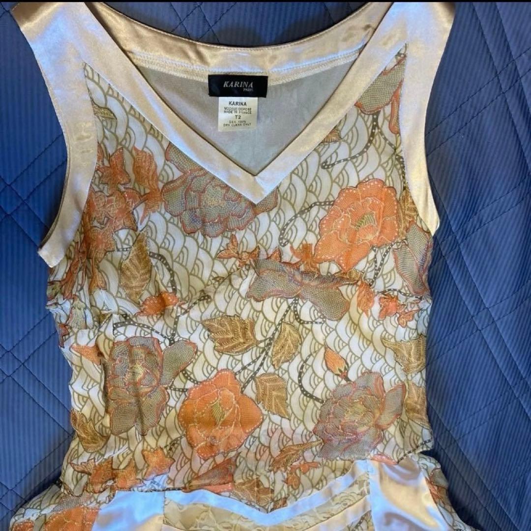 ドレスフランス製ノースリーブ ワンピースKARINA PARIS シルク100%