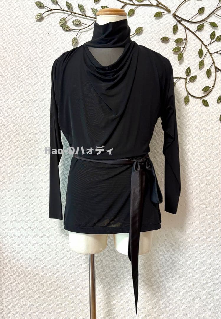新品★社交ダンス★ラテン★メンズ★シャツ★メッシュドレープ★タートルネック★L