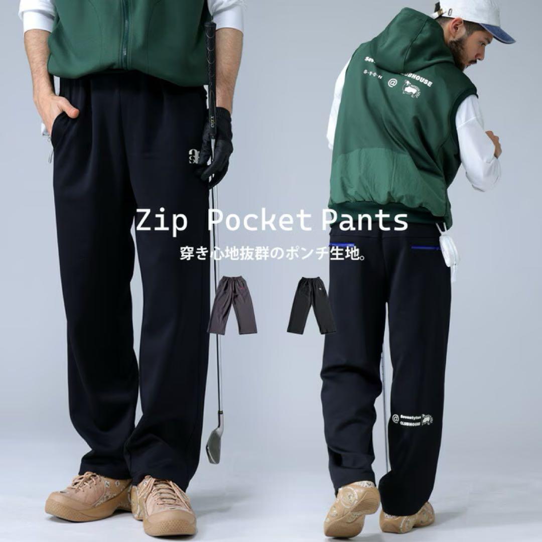 美品＊ANTIQUA GOLF × STCH＊ジップポケット ロゴ入りパンツ