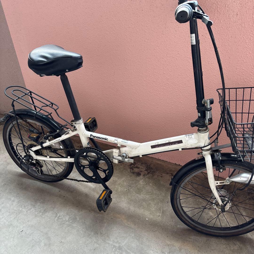 Panasonic 折りたたみ自転車 ホワイト 前カゴ付き