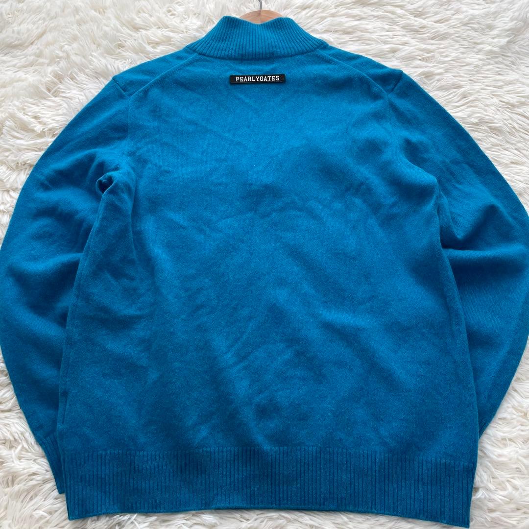 極美品✨パーリーゲイツ　カシミヤ混　セーター　ニコちゃん　ハーフジップ　青　M