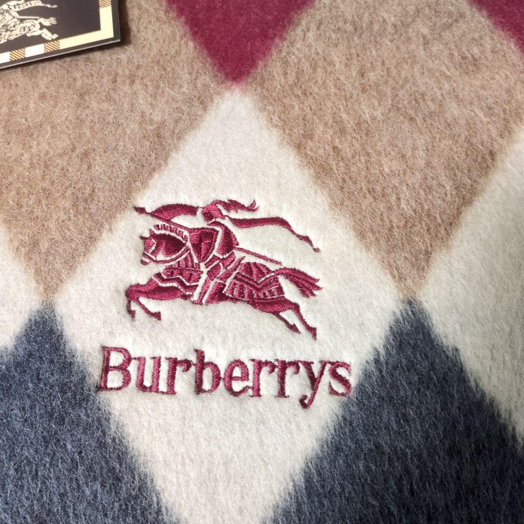 新品未使用　Burberrys アーガイル柄　純毛毛布　ラム混　西川産業
