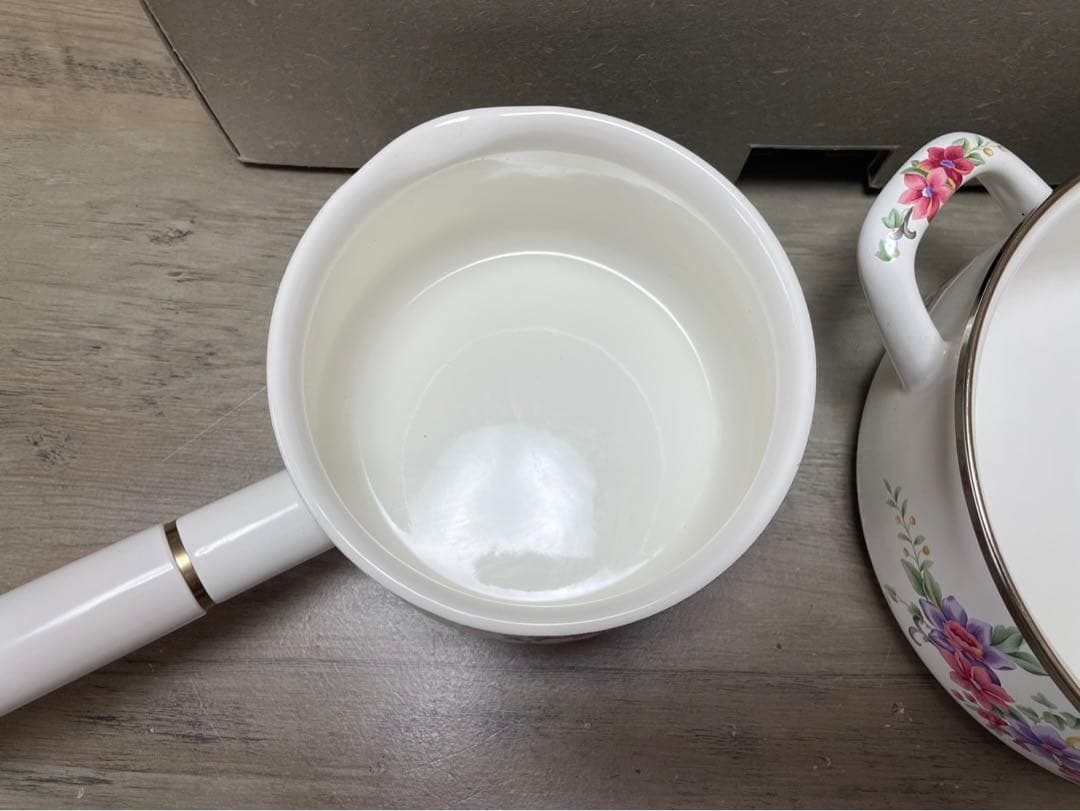 花柄ホーロー鍋セット FL-500 両手鍋19cm＋ミルクパン15cm 未使用