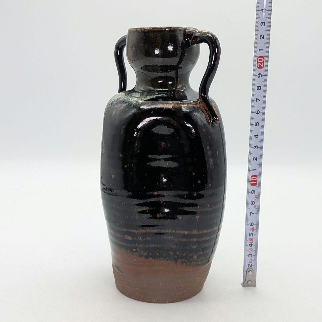 十二代武村利左エ門 黒唐津花入 共箱合布栞 唐津焼 耳付花入 花瓶 花器 花生